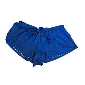 Rip Curl Cover-Up Shorts Laser Cut Beach‎ Swim Blue Drawstring Size L